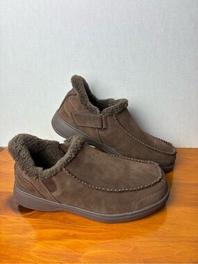 Orthofeet Vito Slippers Mens 9 EEEE Brown Leather Orthopedic Fur Lined